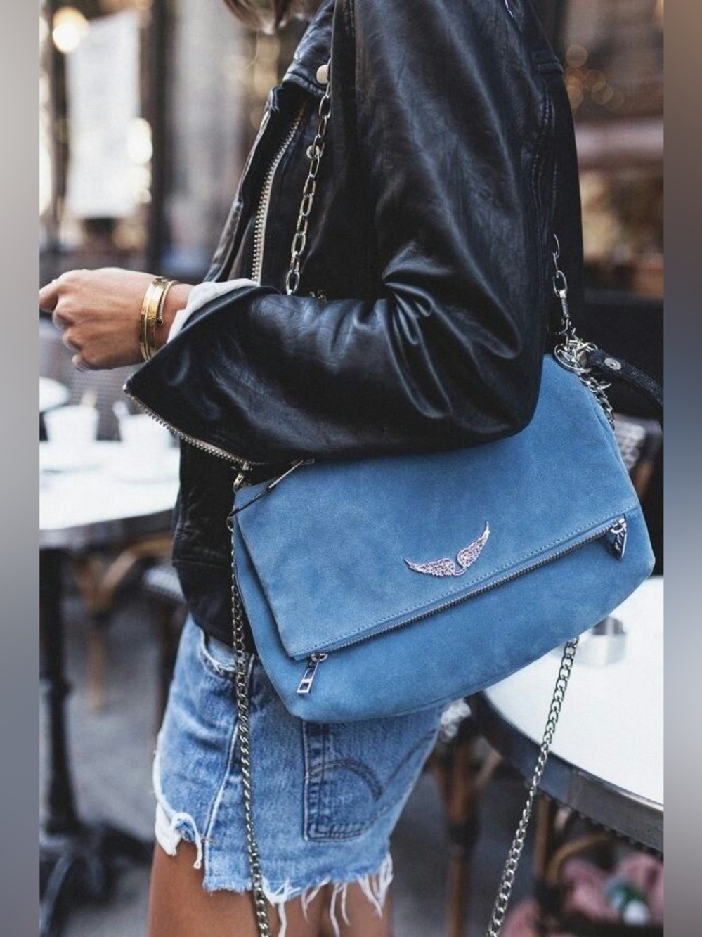 Zadig & Voltaire Reversible Blue Suede & Snake Print Rock Bag